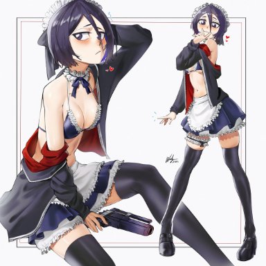 bleach, fate (series), fate/grand order, fate/stay night, artoria pendragon (alter), kuchiki rukia, rukia, waligner, maid, maid uniform, short hair, skinny, skinny female, skinny girl, small breasts