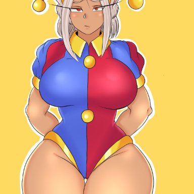 my hero academia, the amazing digital circus, miruko, pomni, ettso, 1girls, big breasts, big thighs, bunny ears, cosplay, female, jester, jester costume, jester hat, jester outfit