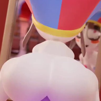 the amazing digital circus, jax (the amazing digital circus), pomni, adriandustred, ambiguous penetration, anal, anal penetration, anal sex, big ass, bouncing ass, brown hair, female, gloves, huge ass, jester