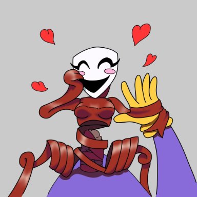 the amazing digital circus, jax (the amazing digital circus), artist request, enjoying, female, gloves, happy, happy mask, heart, holding hands, mask, masked female, penis, purple penis, red ribbon