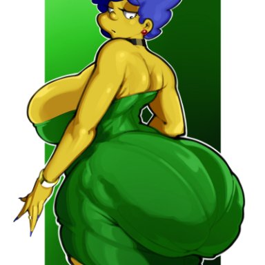 the simpsons, marge simpson, miiisnai, big ass, blue hair, fat ass, green dress, huge ass, mature female, milf