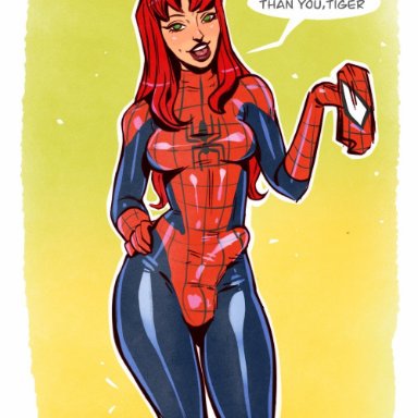marvel, marvel comics, spider-man (series), mary jane watson, spider-man (cosplay), sensualstroke, 1futa, ass, balls, big balls, big breasts, big penis, big thighs, bulge, bulge through clothing