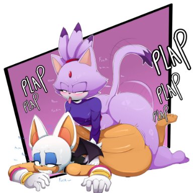 sega, sonic (series), sonic riders, sonic the hedgehog (series), blaze the cat, rouge the bat, chaos nsfw, ichi nsfw, 1futa, 1girls, ahe gao, ambiguous penetration, anthro, anthro on anthro, anthro only