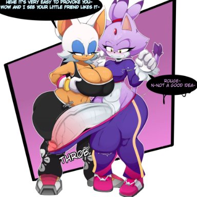 sega, sonic (series), sonic riders, sonic the hedgehog (series), blaze the cat, rouge the bat, chaos nsfw, ichi nsfw, 1futa, 1girls, alternate costume, anthro, anthro only, balls, bat