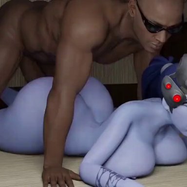 overwatch, widowmaker, dubushine34, ahe gao, anal, big butt, bouncing ass, completely nude, dark-skinned male, fucked silly, helmet, huge ass, interracial sex, large breasts, moaning