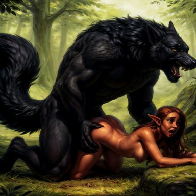 protokebab, stable diffusion, anthro, anthro on female, anthro penetrating humanoid, athletic, balls, biceps, big balls, big penis, black body, black fur, bulky, canid, canine