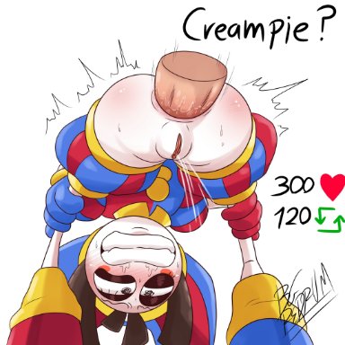 the amazing digital circus, twitter, pomni, bgredrum, anal, anal sex, ass, ass focus, blush, brown hair, female, gloves, impossible fit, jester, jester cap
