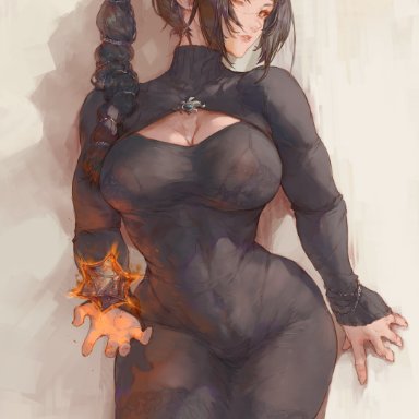 baldur's gate, baldur's gate 3, dungeons and dragons, shadowheart, cutesexyrobutts, 1girls, black hair, breasts, female, huge breasts, light-skinned female, long hair, thick thighs, tight clothing, wide hips