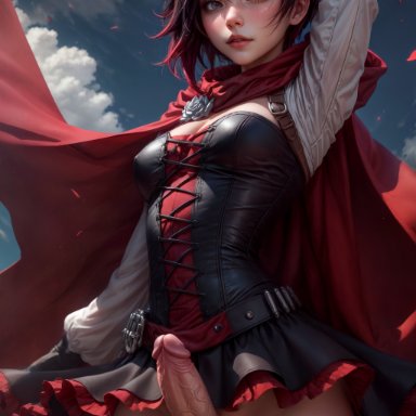 rwby, ruby rose, naikedart, stable diffusion, futanari, intersex, solo, ai generated