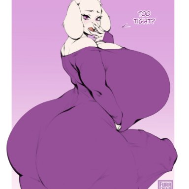 undertale, toriel, furrchan, 1futa, animal genitalia, animal penis, anthro, big breasts, breasts, claws, clothing, dress, equine genitalia, equine penis, erection