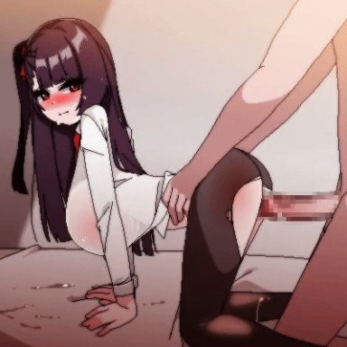 girls' frontline, wa2000 (girls' frontline), bbaltong, clothed female nude male, cum, cum in pussy, cum inside, doggy style, lactation, pantyhose, red eyes, torn pantyhose, animated, animated gif, gif