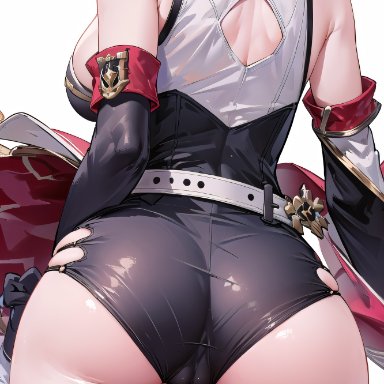 honkai: star rail, topaz (honkai: star rail), ass, ass focus, bare shoulders, breasts, cameltoe, come hither, detached sleeves, female, from behind, head out of frame, huge ass, large breasts, looking at viewer