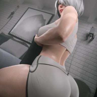 nier, nier (series), nier: automata, yorha 2b, nerohunter6, 1girls, abs, ass, big ass, big breasts, breasts, female, female only, large breasts, looking at viewer