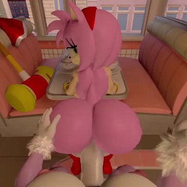 sega, sonic (series), amy rose, blaze the cat, whoofly, 1futa, 1girls, anthro, areolae, ass, bent over, bent over table, big ass, big penis, breasts