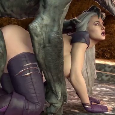 mortal kombat, mortal kombat 11, sindel, sinthetic, ass up, big penis, cum in pussy, female, monster, stomach bulge, tongue in mouth, vaginal penetration, 3d, animated, mp4