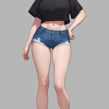 hololive, hololive english, hololive english -council-, ouro kronii, bluefield, 1girls, blue eyes, blue hair, booty shorts, breasts, female, huge breasts, jean shorts, light-skinned female, short hair