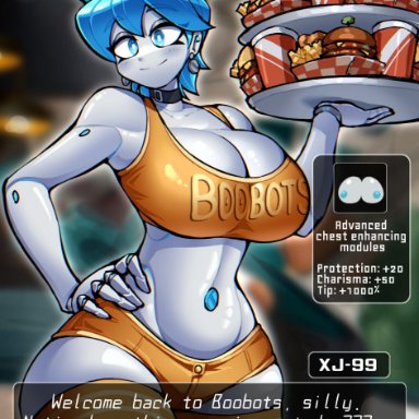 cartoon network, my life as a teenage robot, jenny wakeman, zzzhodazzz, 1girls, big breasts, big thighs, blue eyes, blue hair, booty shorts, breast, breasts, busty, choker, cleavage