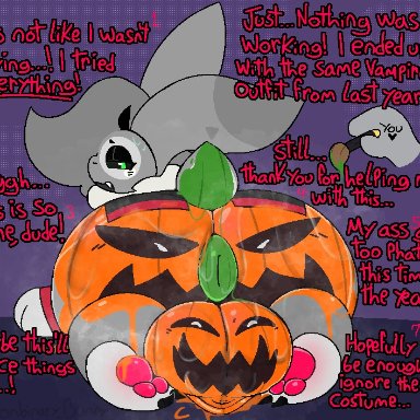 halloween, anon, orio (nonbinary bunny), nonbinary bunny, 1boy, all fours, anthro, anus, ass, ass focus, backsack, balls, bent over, big anus, big ass