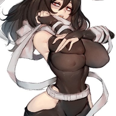 my hero academia, shouta aizawa, fumio (rsqkr), 1girls, black hair, breasts, female, huge breasts, light skin, light-skinned female, long hair, red eyes, slim waist, thick thighs, tight clothing