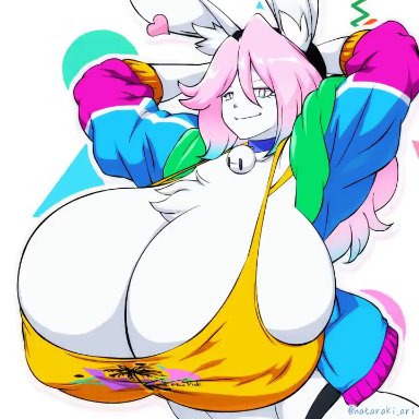 peanut butter (theycallhimcake), hataraki ari, 1boy, anthro, big breasts, bouncing breasts, breasts, breasts bigger than head, busty boy, cleavage, giant breasts, gigantic breasts, huge breasts, large breasts, massive breasts