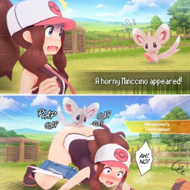 nintendo, pokemon, pokemon bw, chillarmy, hilda (pokemon), minccino, pok&#233;mon (species), tepig, witchanon, 1boy, 1girls, all fours, anal, ass, baseball cap