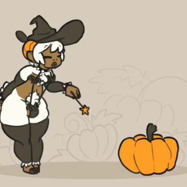 halloween, eliot (lazyyysheep), lazyyysheep, anal, anthro on anthro, anthro penetrated, erect penis, femboy, handsfree ejaculation, pumpkin, riding, witch costume, animated, mp4, no sound