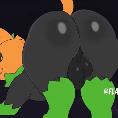 halloween, pumkat, flait, lewdlunacy , 1boy, anus, ass, ass clapping, ass focus, ass up, balls, bent over, big butt, bubble ass, cat ears