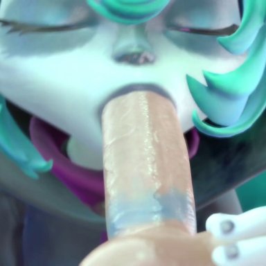 league of legends, goth, vex (league of legends), yordle, merengue z, 1boy, 1boy1girl, 1girls, 69 position, emo, green hair, human, interspecies, lipstick mark, lipstick on penis