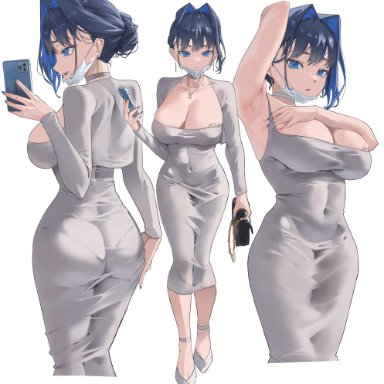 hololive, hololive english, hololive english -council-, ouro kronii, archinoer, 1girls, ass, blue hair, breasts, dress, female, large ass, large breasts, light skin, light-skinned female