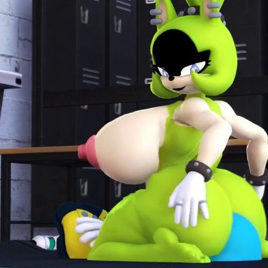 sonic (series), kitsunami the fennec, mobian (species), surge the tenrec, countersfm, 1boy, 1boy1girl, 1girls, areolae, ass, ass on face, big breasts, black lipstick, dominant female, domination