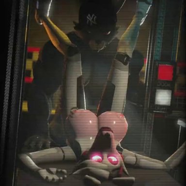 five nights at freddy's, five nights at freddy's 2, mangle (fnaf), rr 1, 1boy, 1boy1girl, 1girls, ahe gao, ambiguous penetration, anthro, anthro only, anthrofied, areola, areolae, baseball cap