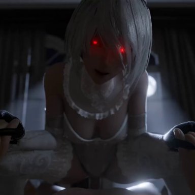 nier, nier (series), nier: automata, yorha 2b, audiodude, lazyprocrastinator, 1boy, 1girls, bride, elbow gloves, female, femdom, gloves, glowing eyes, high heel boots