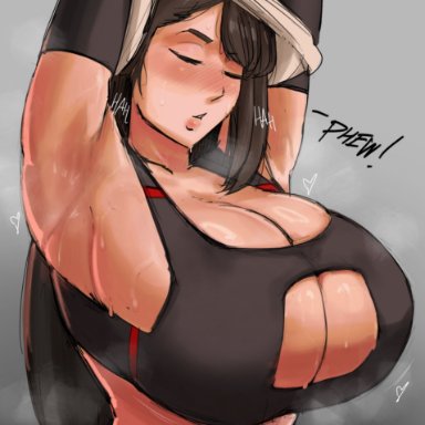 final fantasy, final fantasy vii, final fantasy vii remake, tifa lockhart, paranoiddroid, 1girls, armpits, arms up, breasts, brown hair, cleavage, female, huge breasts, large breasts, light skin