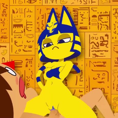 animal crossing, ankha ride (minus8), camel by camel (song), nintendo, animal crossing boy, ankha, ankha (animal crossing), villager (animal crossing), zone, 1boy, 1girls, after sex, ambiguous oral, anal, anal grip