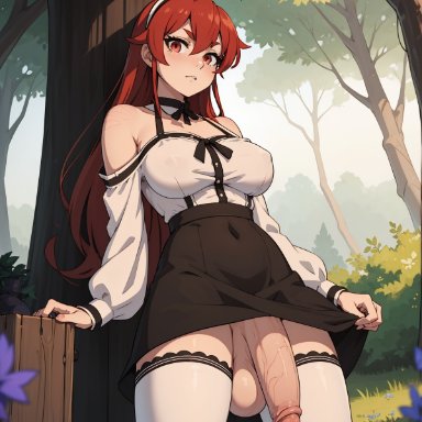 mushoku tensei, eris greyrat, grapesss, 1futa, big ass, big balls, blush, breasts, erection, foreskin, futanari, huge breasts, huge cock, large penis, looking at viewer