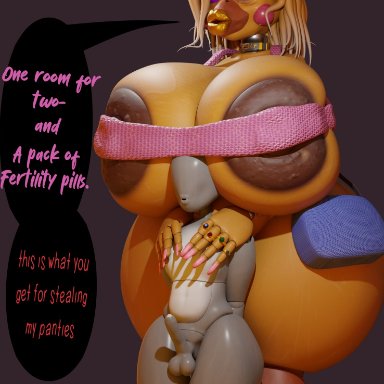 five nights at freddy's, five nights at freddy's 2, anonymous character, gilf toy chica, toy chica (fnaf), rckke, animatronic, areolae, big areola, big breasts, big lips, big nipples, big thighs, gilf, golden lipstick