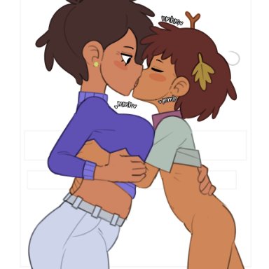 amphibia, amphibia (series), anne boonchuy, mrs. boonchuy, oum boonchuy, dsmnup, 2girls, ass, big breasts, breasts, closed eyes, dark skin, dark-skinned female, earrings, incest