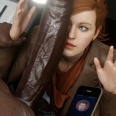 insomniac games, marvel, marvel comics, spider-man (ps4), spider-man (series), mary jane watson, mary jane watson (insomniac), spider-man, red lj, 1boy, black penis, dark skin, dark-skinned male, female, green eyes