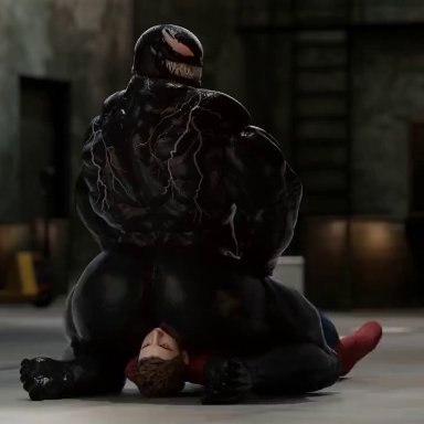 marvel, spider-man (series), peter parker, spider-man, venom, venom (marvel), pyro enthusiast, 2boys, 2males, ass, back muscles, big ass, big butt, duo, facesitting