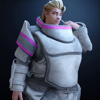 blizzard entertainment, overwatch, anon, zarya, sandreiio, 1girls, adjusting clothes, ambiguous gender, areolae, armor, arms around partner, arms around waist, ass, back, back view