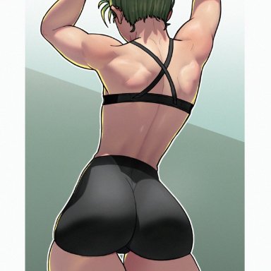 one-punch man, tatsumaki, stopu, 1girls, arms up, ass, back, back view, behind, behind view, big ass, big butt, fat ass, female, female only