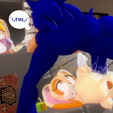 sonic (series), sonic the hedgehog (series), cream the rabbit, sonic the hedgehog, tails doll, vanilla the rabbit, leviantan581re, cumshot in pussy, furry, hedgehog, on top, pussy juice