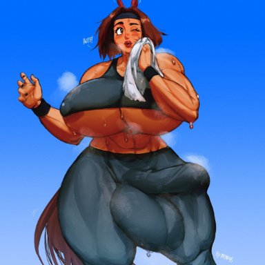 vanessa (iapan), iapan, 1futa, animal ears, animal genitalia, areola slip, balls, bulge, clothed, clothing, futa only, futanari, horse ears, horse girl, horse tail