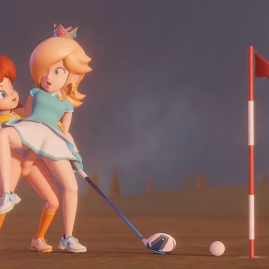 mario (series), mario golf, nintendo, princess daisy, princess rosalina, anno morana, hipminky, kassioppiava, plumenjoyerse, 1futa, 1girls, big breasts, blonde hair, blue eyes, breasts