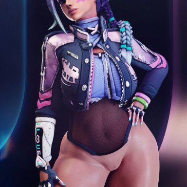 blizzard entertainment, le sserafim, overwatch, overwatch 2, antifragile slay star, sombra, grvty3d, 1girls, breasts, busty, casual exposure, child bearing hips, curvaceous, curvy, dark skin