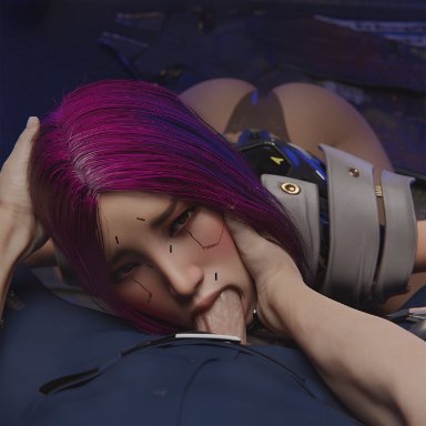 cyberpunk 2077, song so mi, takerskiy, 1boy, 1boy1girl, 1girl1boy, 1girls, asian, asian female, ass, augmentation, blowjob, clothed, clothed female, clothed male