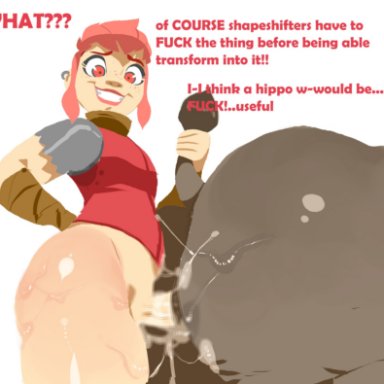 nimona, nimona (nimona), kemokino, kinoko.kemono, 1futa, anal, ass, balls, big butt, big penis, biped, bodily fluids, bottomless, clothed, clothing