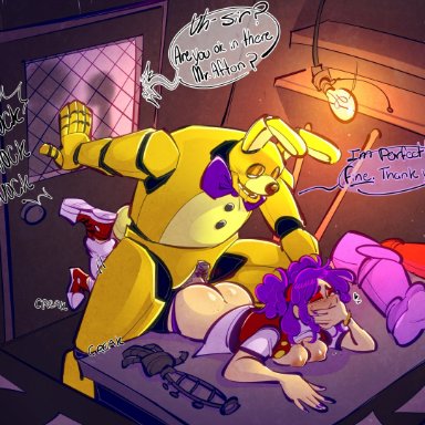 five nights at freddy's, five nights at freddy's (film), five nights at freddy's 4, fnaf, haru (masochistfox), spring bonnie, spring bonnie (fnaf), william afton, bileshroom, 1boy1girl, 1girl1boy, ambiguous penetration, big ass, boss and subordinate, breasts out