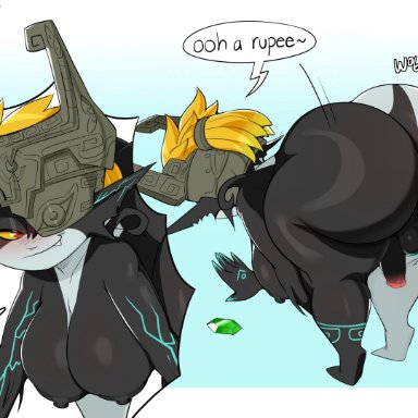 the legend of zelda, imp midna, midna, jinu, 1futa, areolae, ass, balls, bent over, big ass, big breasts, big butt, bottom heavy, breasts, dick