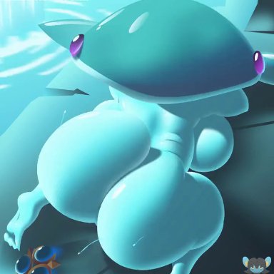 the legend of zelda, princess ruto, tzokatli, 1girls, all fours, ass, ass shake, barefoot, bouncing ass, bubble butt, completely nude, completely nude female, female, female only, frog pose